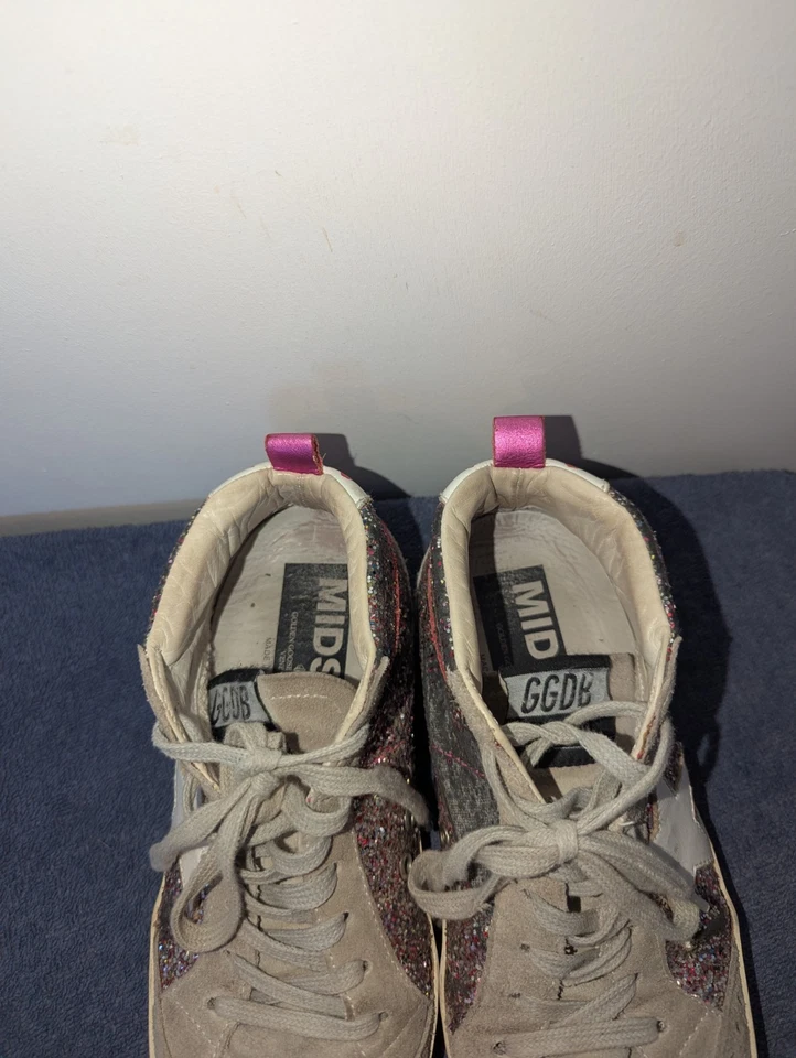 Tênis Golden Goose Mid Star Feminino Tamanho 37 EUA 7 Cinza Camurça Glitter - Imagem 4 de 4