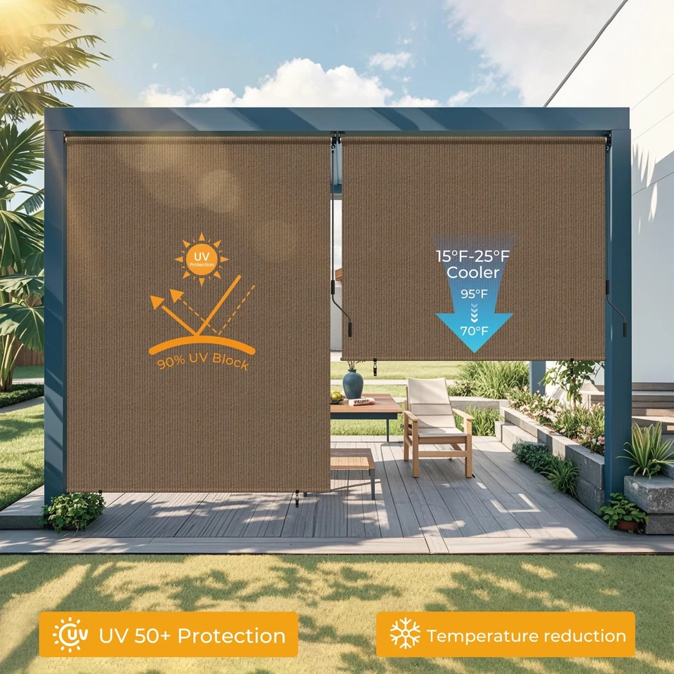 Outdoor Roller Shades for Patio, 6'W x 6' H(WxH) Mocha Roll up Shade for Outs... - Image 3 of 4