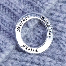 Sterling silver charm, 925 circle tag embossed mother daughter friend pendant