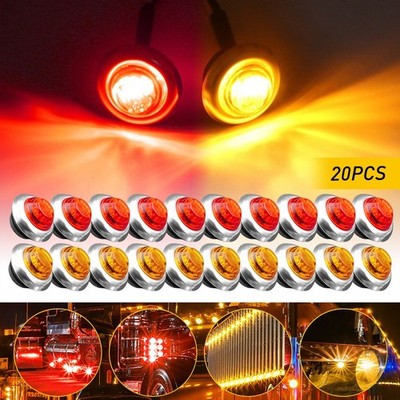 3/4''Round LED Bullet Clearance Side Marker Lights For Trailer Truck RV Amber+Red