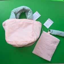 Japan Soft Pink Puffy Poof Chunky Tote Bag Purse Wristlet Set Whimsy 90s Daiso