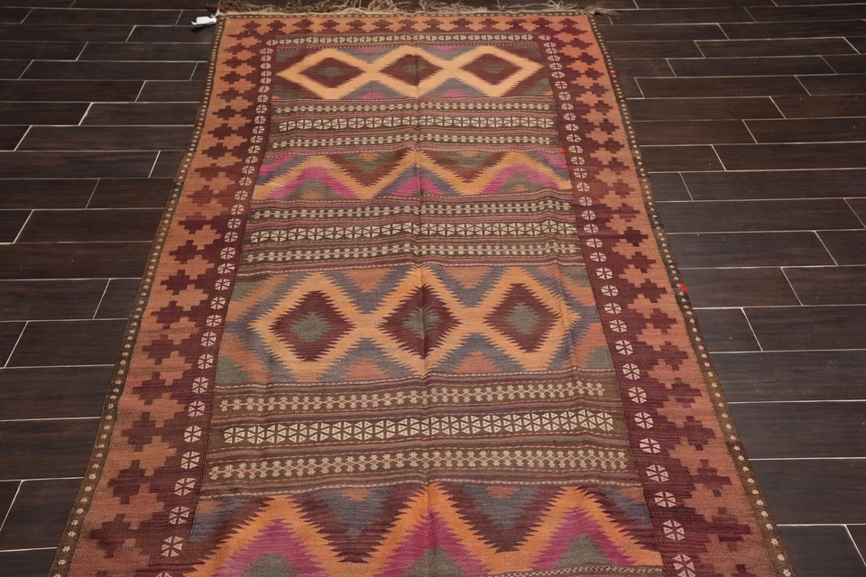 Vintage Hand-Woven Turkish Kilim Southwestern Area Rug Rust 4'8"x10'6" Runner - Image 4 of 4