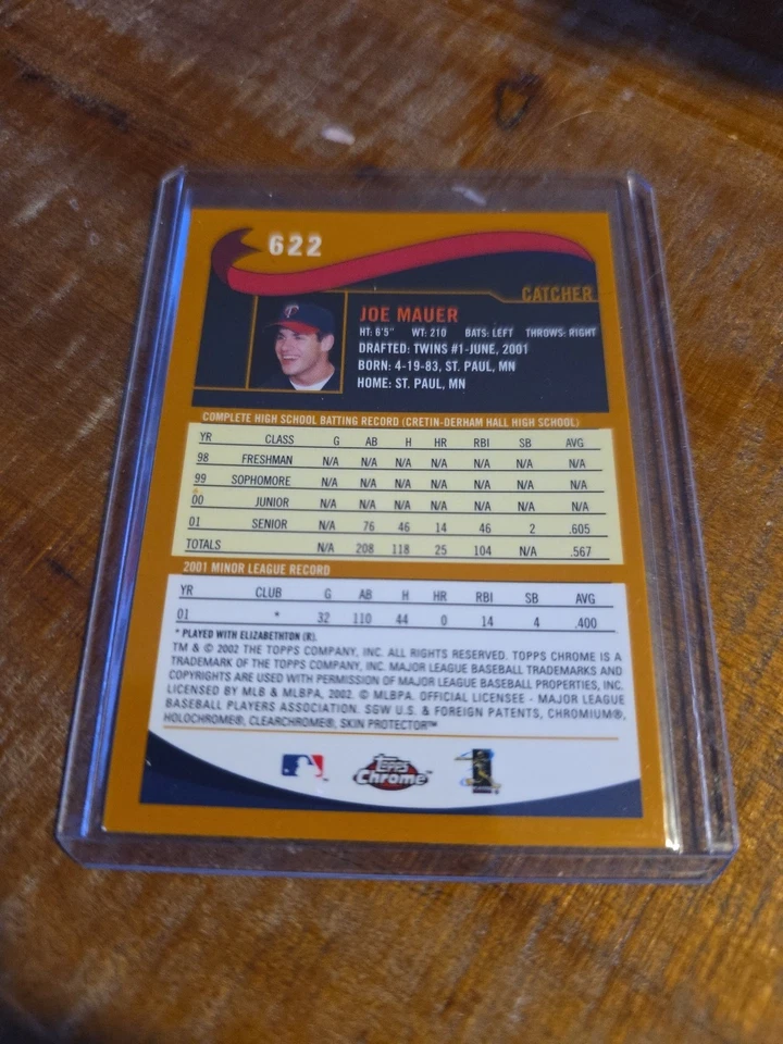 2002 Topps Chrome Joe Mauer Rookie #622 Draft Picks Twins HOF Legend catcher - Image 2 of 2
