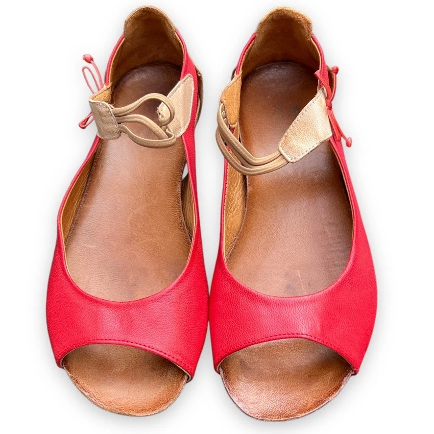Spring Step L’Artiste Shoes Womens 6 UEU 36 Aside Red Leather Ballet Flats Peep - Image 3 of 4