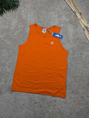 Adidas Shirt Mens L Large Orange Tank Top Trefoil Swoop Embroidered Cotton NWT