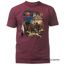 Tribesman Dreamcatcher Wolves Native American Wildlife Animals Feathers T-shirt