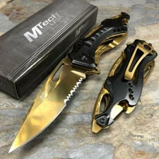 MTech BLACK & GOLD TITANIUM Spring Assisted ALUMINUM HANDLE Pocket Knife