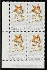 Canada #538, Maple Leaves in Winter, LL Plate Block of 4, MNH 1971