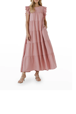 Free the Roses Medium Animal Print Ruffled Sleeve POCKETS Tiered Maxi Dress  | eBay