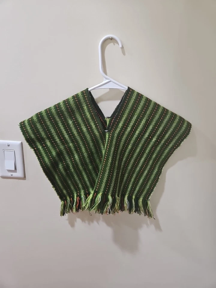 Винтажный детский размер мексиканский Serape пончо одеяло шерсти многоцветный - Изображение 3 из 3