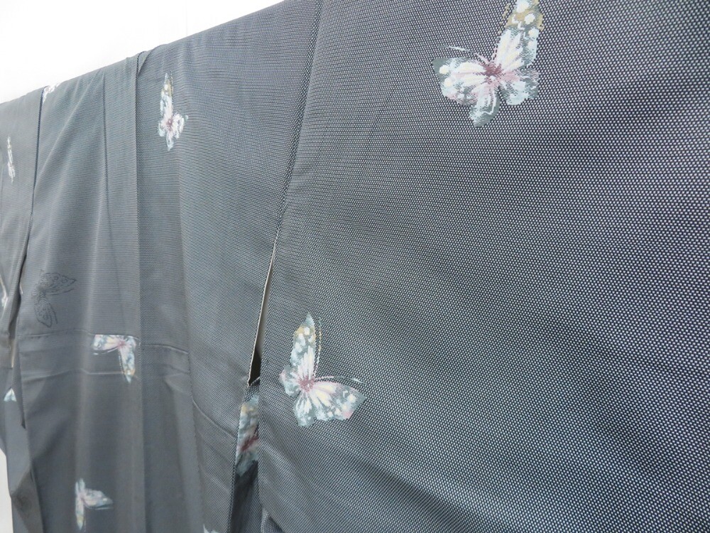 4509T09z840 Japanese Kimono Silk TSUMUGI Butterfly Gray | eBay