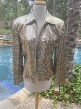 New 4 Giancarlo Ferrari Gold Lame Leopard Zip Front Jacket Nwt $200