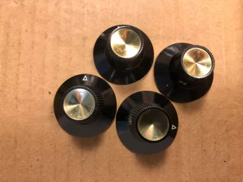 4 NOS Vintage Rogan Bros Black Gold Knobs Witch Hat 1960s Sunn Guitar / Amp