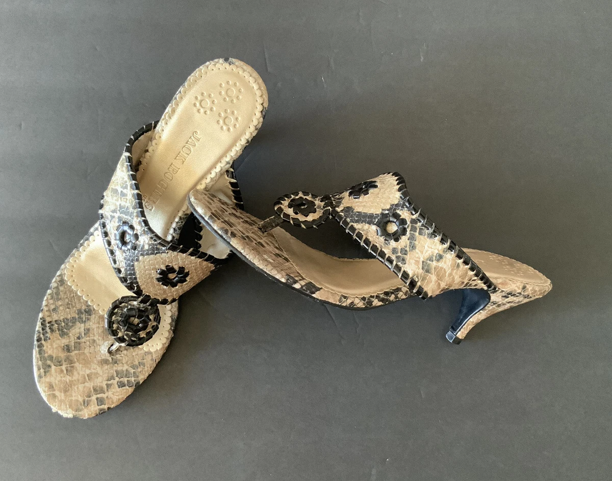 JACK ROGERS BLACK SNAKE SKIN EMBOSSED HEELS SZ 10M eBay