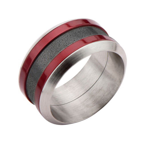 MEN'S INOX DARK RED CRIMSON STAINLESS STEEL BLACK OXIDIZED RING SIZE 13 FR18354 - Picture 1 of 6