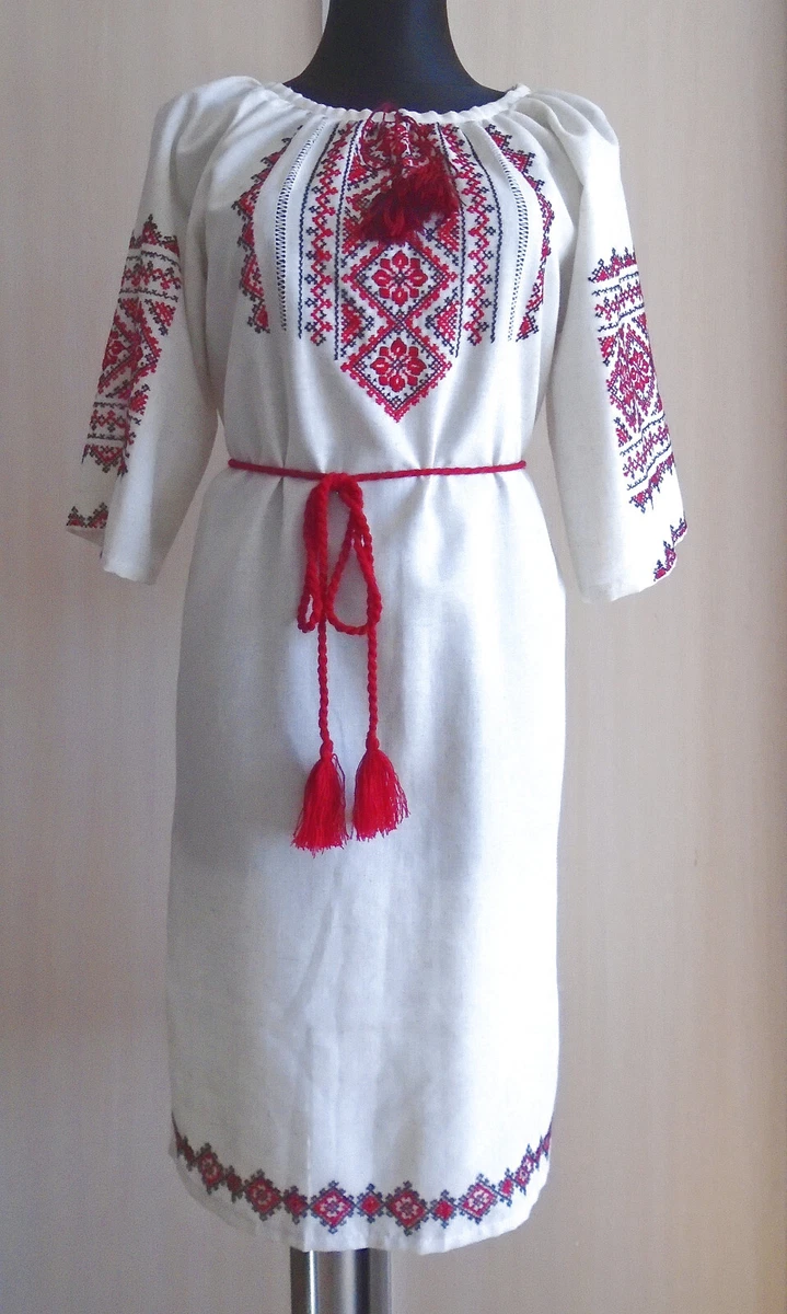 Ukrainian Hand Embroidered Women's Dress, Size M linen, Ukraine