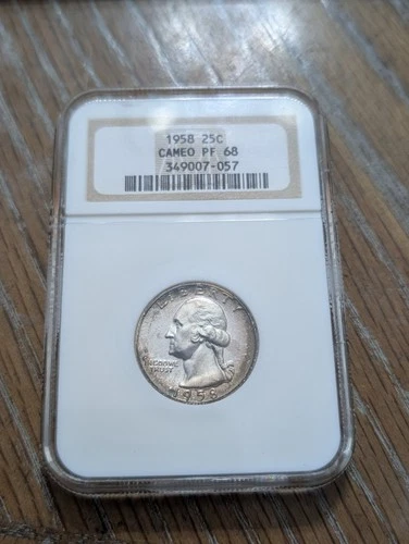1958 Washington Quarter NGC PF68 CAMEO~ PR68 Eye Appealing Coin~ Old Fatty Hold