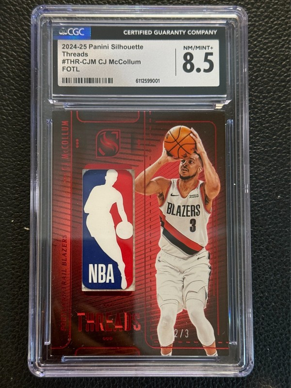 2024-25 Panini Silhouette Threads CJ McCollum LogoMan Patch 2/3 Fotl CGC8.5 CF18
