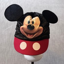 Disney Mickey Mouse Character Hat Black Velvet Plush Ears Red Brim Kids Youth