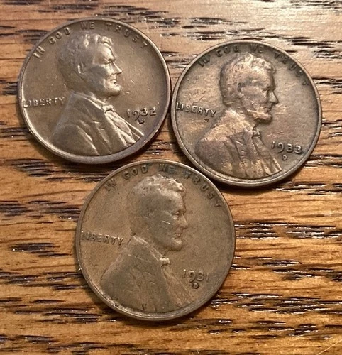 1931 D, 32 D, 33 D Lincoln Cents VG-F