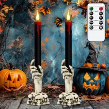 Halloween Flameless Taper Candle Lights Battery Operated with Remote and Timer,