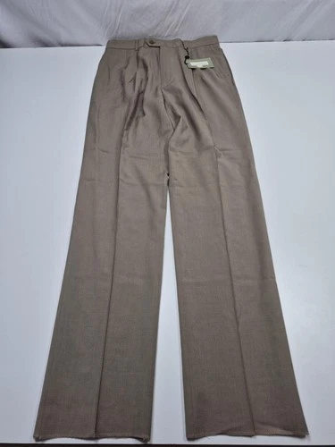 Louis Raphael Giovanni Tropical Dress Pants Mens 34x36 Beige Pleated Unhemmed