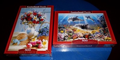 2 Castorland Puzzle 500 Teile Dolphins underwater Delfine  + Blumen Flower OVP