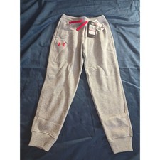 Under Armour Kids ColdGear Gray Heather Jogger Sweatpants Red Logo Loose YXS NEW