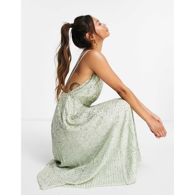 ASOS EDITION Embellished Sequin Cami Midi Dress Sage Green Sz 6 Formal |  eBay