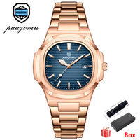 Paazomu Uhr Wasserdicht Leucht Edelstahl Uhr Datum Woche Casual Quarz Armbanduhr