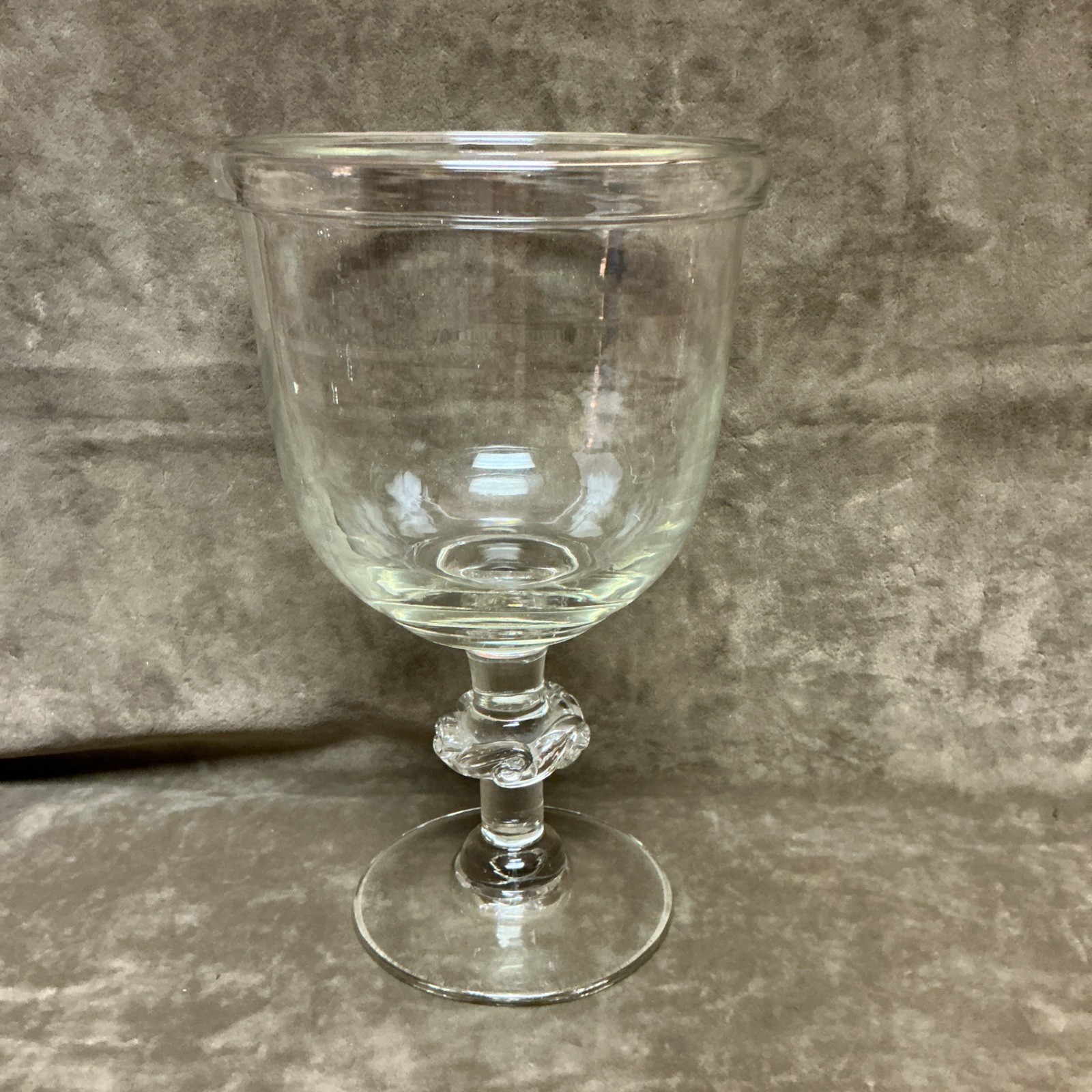 Vintage large hand blown turned underlip large beer goblet Rigaree stem Glass