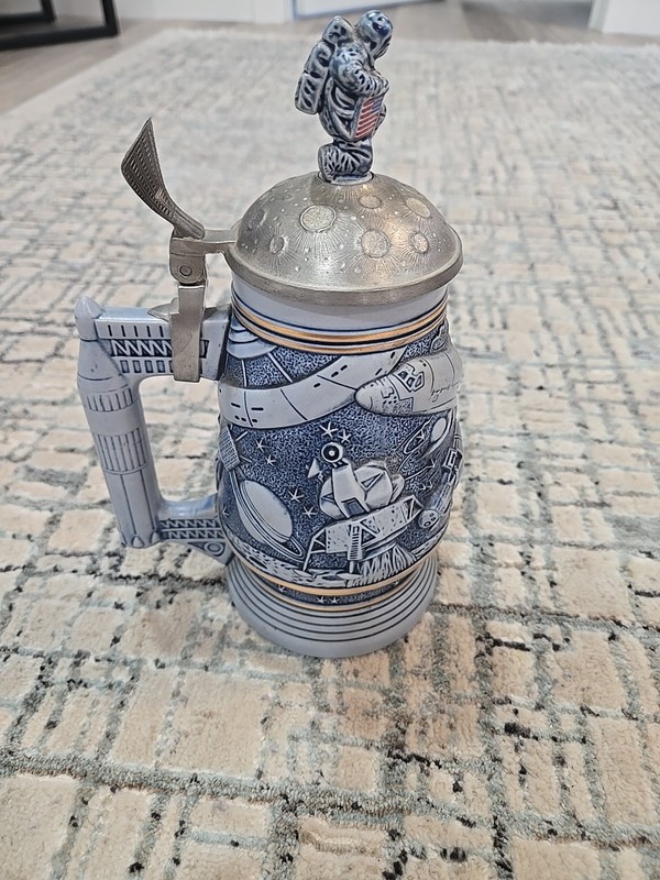 Vintage 1991 Avon Conquest of Space Stein 25oz Beer Mug Ceramarte Pewter Lid