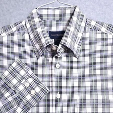 SCOTT BARBER MENS SHIRT M WHITE BLACK PLAID GREEN PURPLE WINDOWPANE