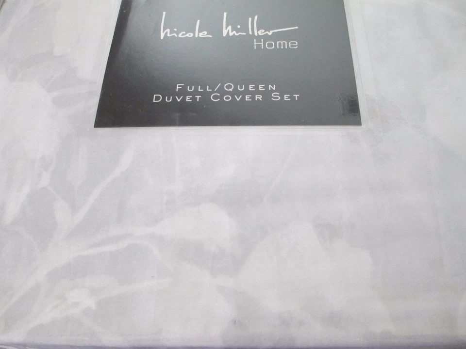 Nuevo Juego de Edredón de Algodón NICOLE MILLER 300TC Blanco Gris Claro Floral - Completo/Reina Foto 4 de 4
