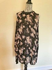 LADIES SZ S ANGIE BOHO FLORAL OPEN BACK & SHOULDER, LONG SLEEVE TUNIC/TOP/DRES