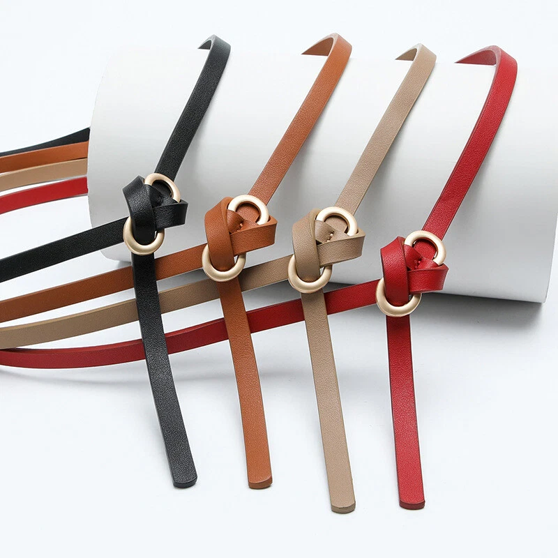 8-Shaped Buckle Belt No Hole PU Thin Waist Belt Shirt Dress