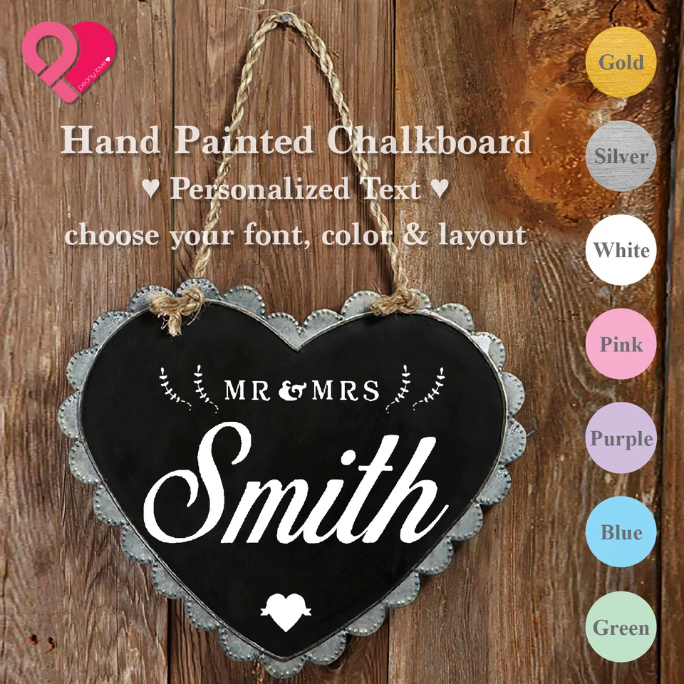 SCALLOPED HEART MAGNETIC CHALK BOARD Hanging Notice Sign Galvanized Zinc VINTAGE - Image 2 of 4