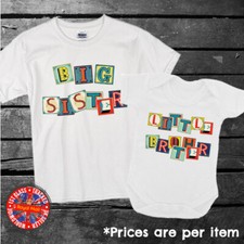 Big & Little Brother Sister Matching T-shirt Set Boys Girls Siblings Gift 