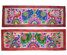 Bohemian Table Runner Ethnic Art Suzani Tapestry Hand Embroider Elephant peacock