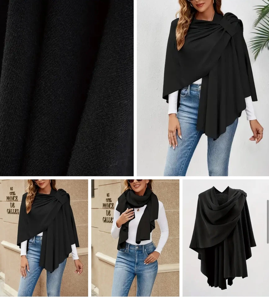 Women Ethnic Bohemian Knit Halloween Cape Shawl Wrap Scarf Stole Poncho Cardigan - Image 3 of 4