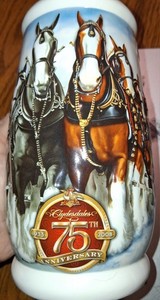 2008 BUDWEISER 75 YEARS PROUD TRADITION CS695 CERAMIC 3D BEER STEIN TANKARD 26oz
