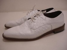 Mens 11 W Stacy Adams Russo White Ostrich Quill Hornback Alligator Printed Shoes