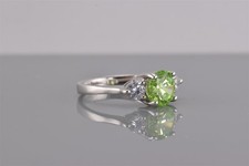 Sterling Silver Green Cubic Zirconia Solitaire Accented Band Ring 925 Sz: 7