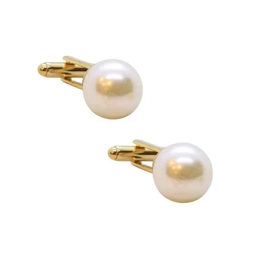 Gemelos de lujo para hombre de perlas creadas en laboratorio de corte redondo de 2,00 quilates acabado en oro amarillo de 14 quilates Foto 2 de 3