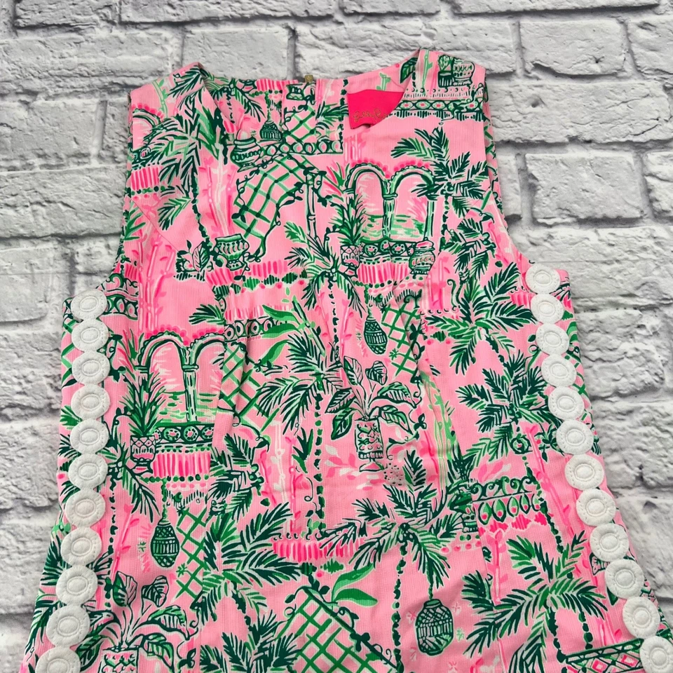 Lilly Pulitzer Mila Mandevilla Baby Always Worth It rosa verde estampado de palma talla 4 Foto 2 de 4