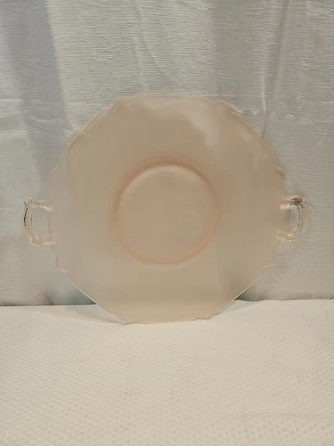 Vintage Satin/Frosted Pink Depression Glass 12in.. Cake Plate w/Handles