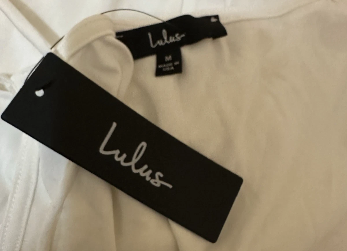 OFF WHITE Abito Lulus taglia M bianco sporco spaghetti foderato lati raccolti bodycon