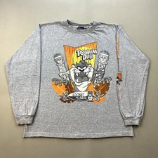 Vintage Taz Looney Tunes T-Shirt Youth Large Gray Tasmanian Devil Tiki LS y2k