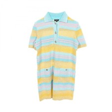 Chanel Cocomark Border Dress Cotton Blue Size 36 Chest 19.7 in Length 34.3 in