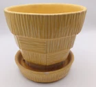 McCoy Yellow Basketweave Flower Pot Attached Saucer  5" read